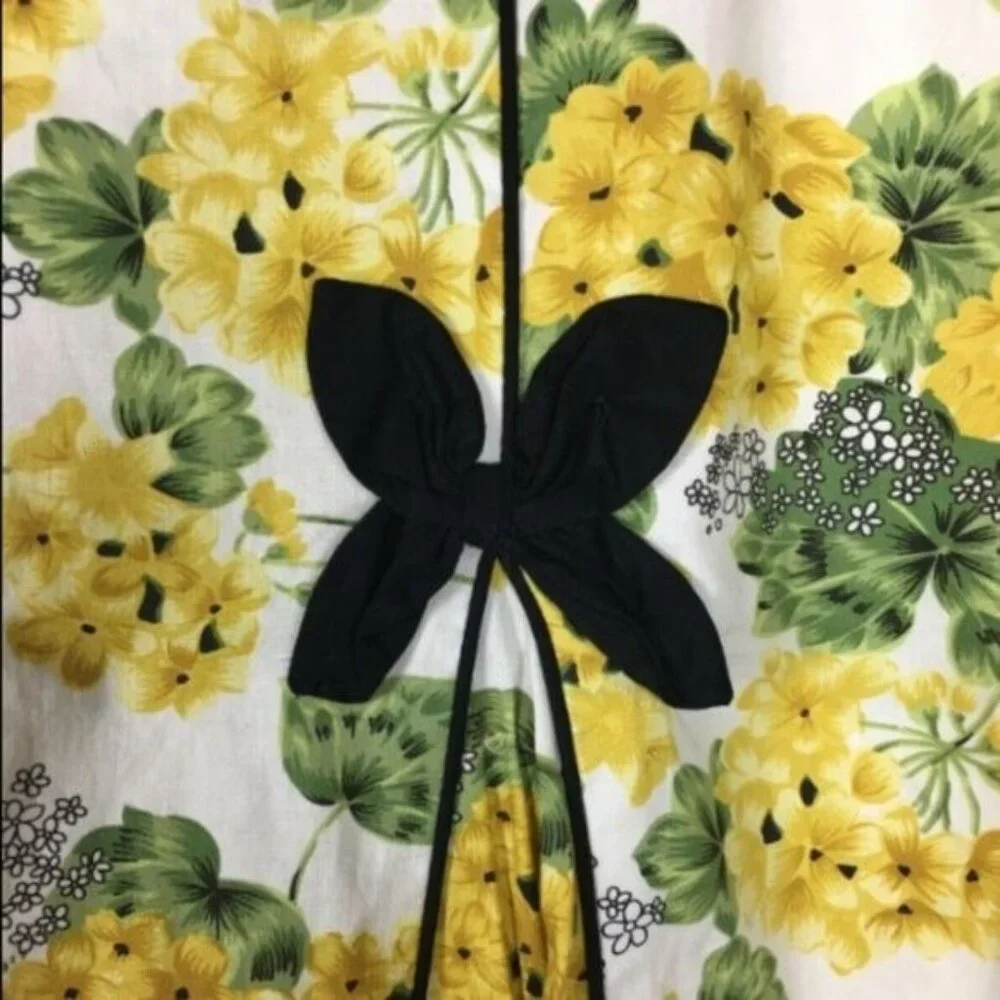 Speechless Retro Yellow Floral A-Line Skirt M Bow VLV Pin-Up Twee Coquette Knee